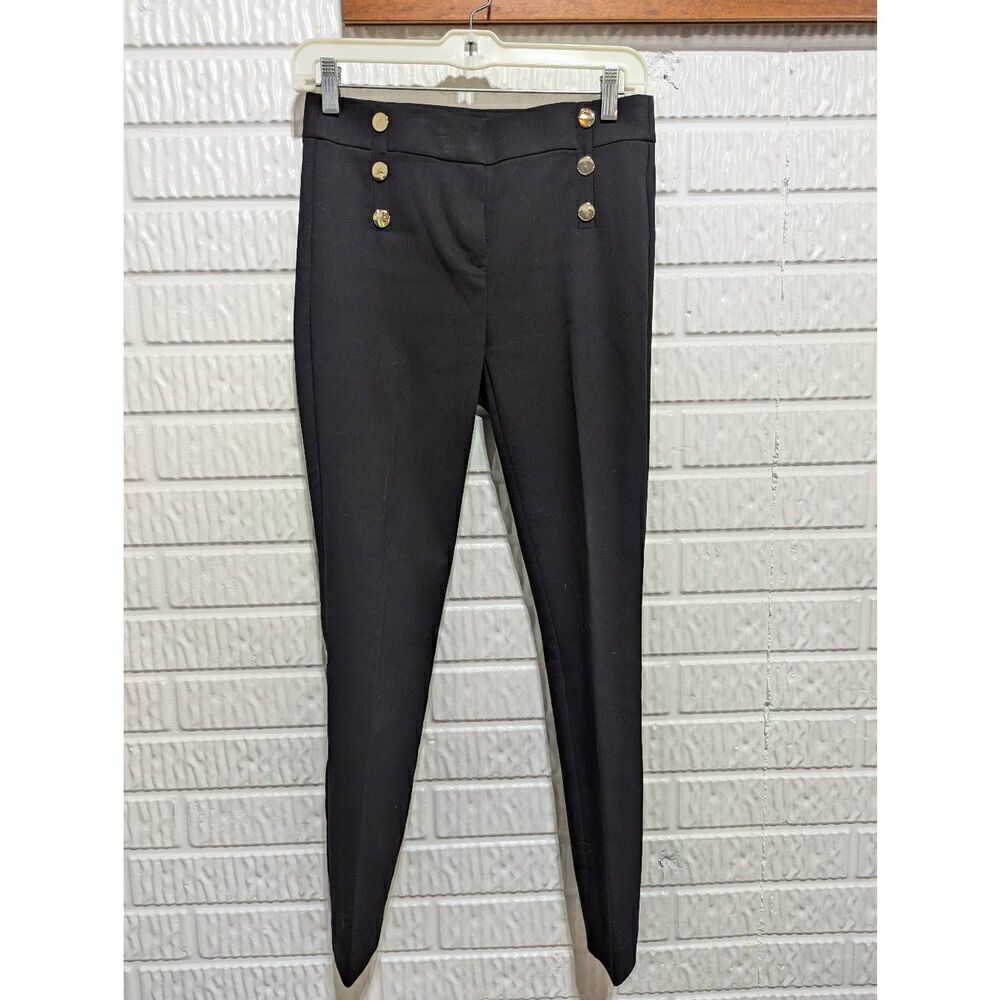 Loft Women's Black & Gold Button Accents High-Rise Solid Dress Pants Size 0